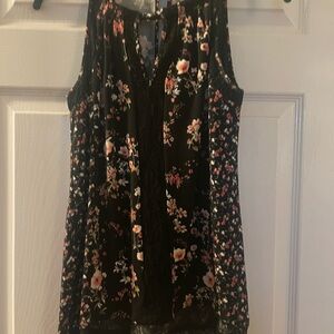 White House black market  Floral Black Sleeveless Top